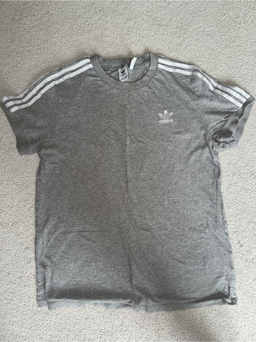 adidas Gray Trefoil Stripe Short Sleeve Tee